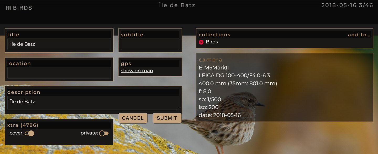 The photo edit panel